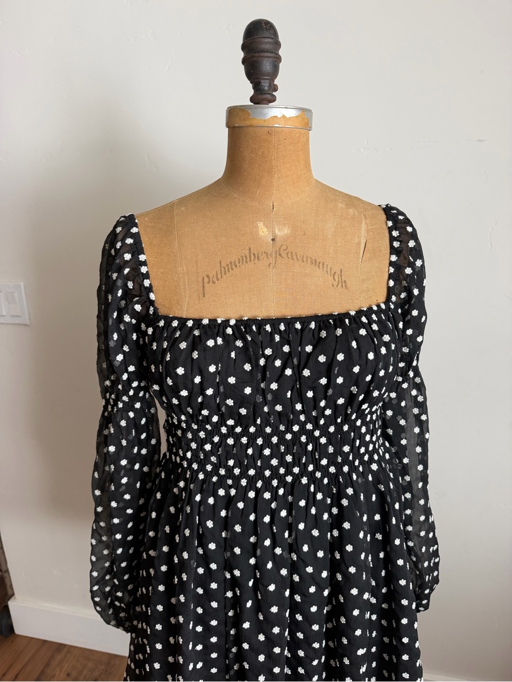 Lucy Paris Black & White Polka Dot Smocked Mini Dress - Picture 6 of 6